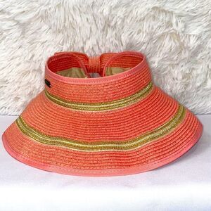 Sun n Sand Straw Visor With Hook And Hoop Closure In Pink And Gold